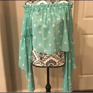 Mint Green White polka dot Boho croptop by Truth NYC, size S.